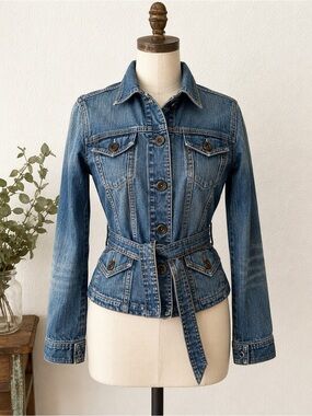 Mexx Belted Denim Jacket Y2K Fitted Jean Jacket US 2